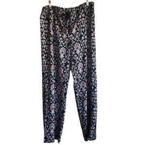 Ann Taylor Loft Floral Navy White and Red Palazzo Slip on Pant LT